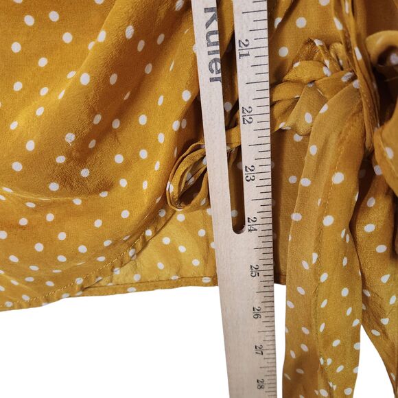 MAEVE Top Womens 0 Yellow Polka Dot Silk Cowl Neck Ruched Tie Waist Top Twee - Picture 8 of 11